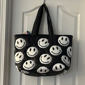 Sincerely Jules Black and White Smiley Face Tote Bag